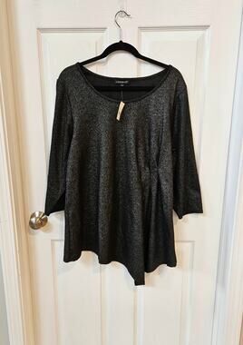 NWT Lane Bryant 1X (14/16) Black‎ Metallic Shimmer Asymmetrical Tunic Top